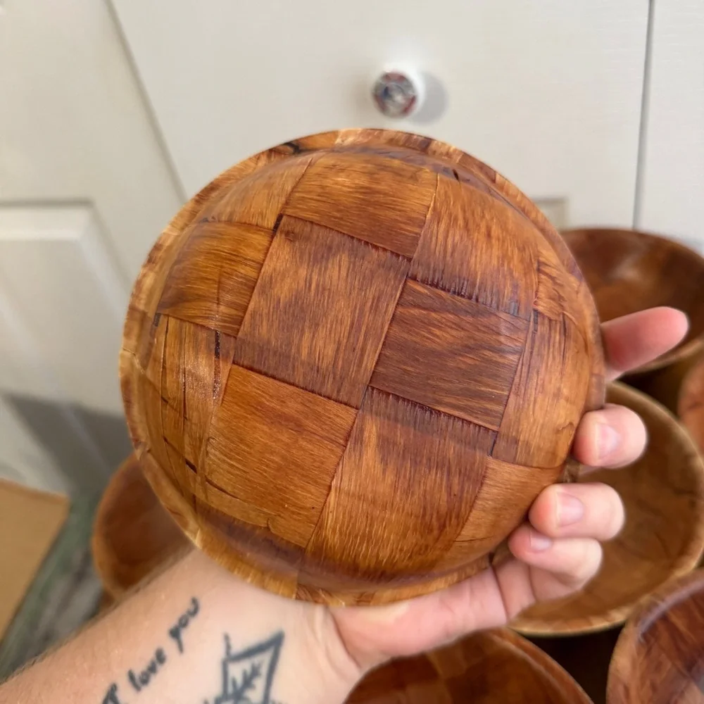 Lot of 7‎ wooden cereal salad bowls